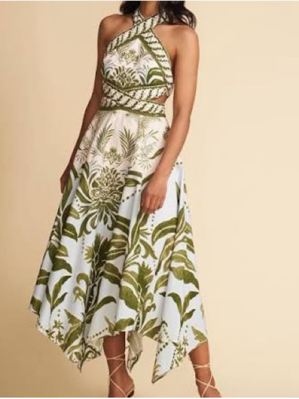 NWT PARKER Fergie Blue Green White Patterned Handkerchief Hem Halter Dress Sz 2
